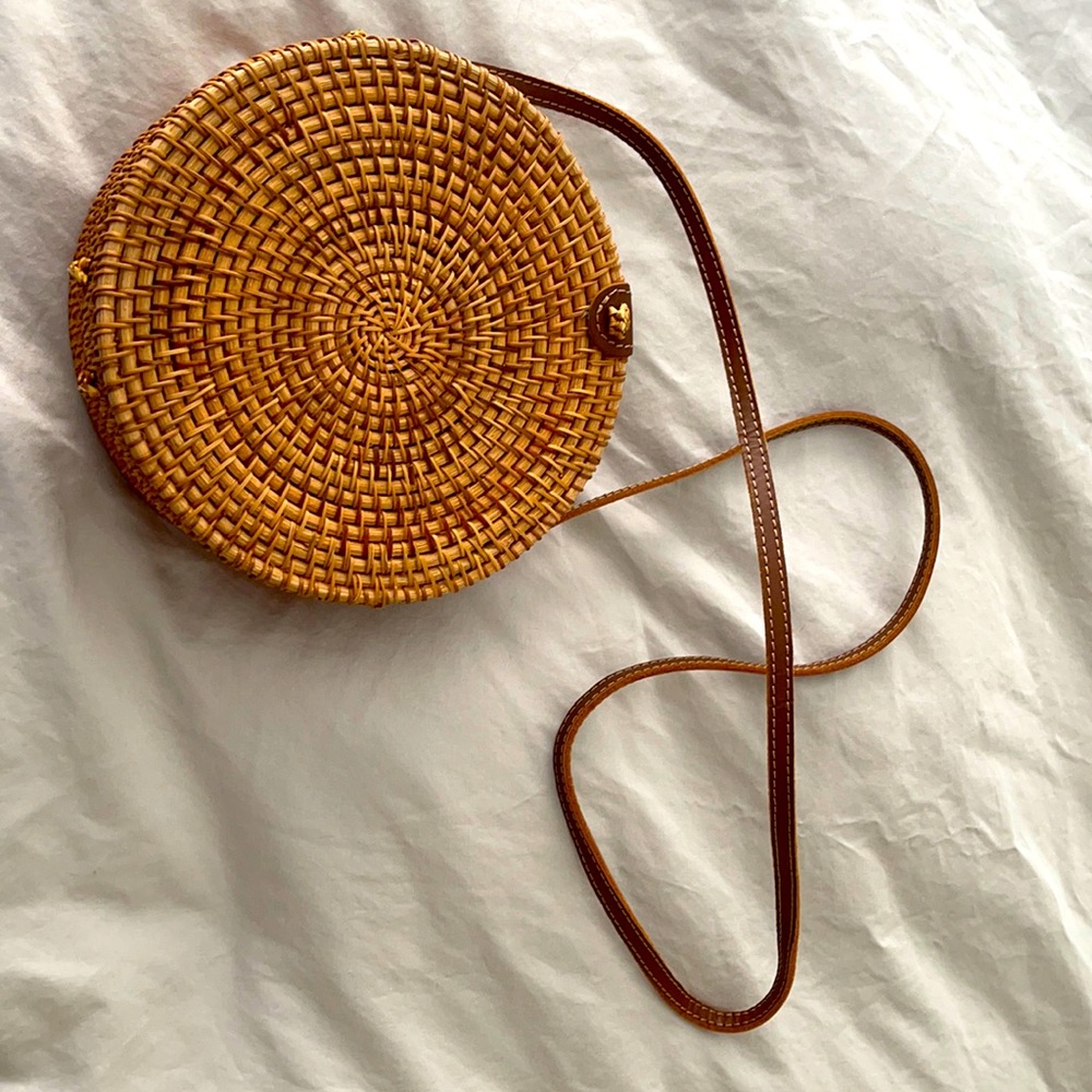 Round Rattan Shoulder Bag, NWOT
